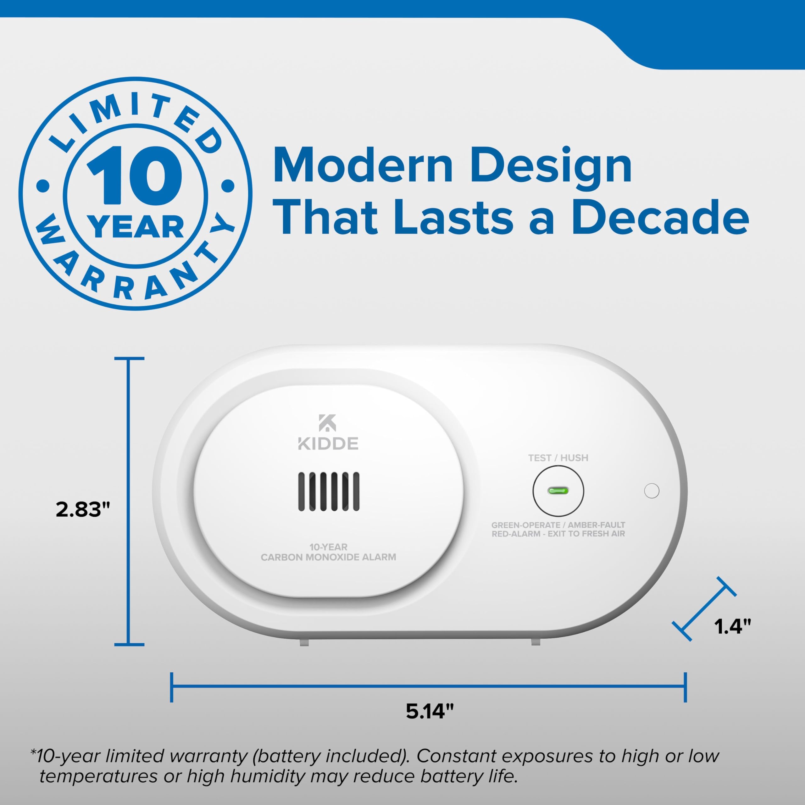 Kidde Carbon Monoxide Detector, 10-Year Battery Powered, LED Status Indicators, 85 dB Alarm, 5th Edition, COB10 - Image 6