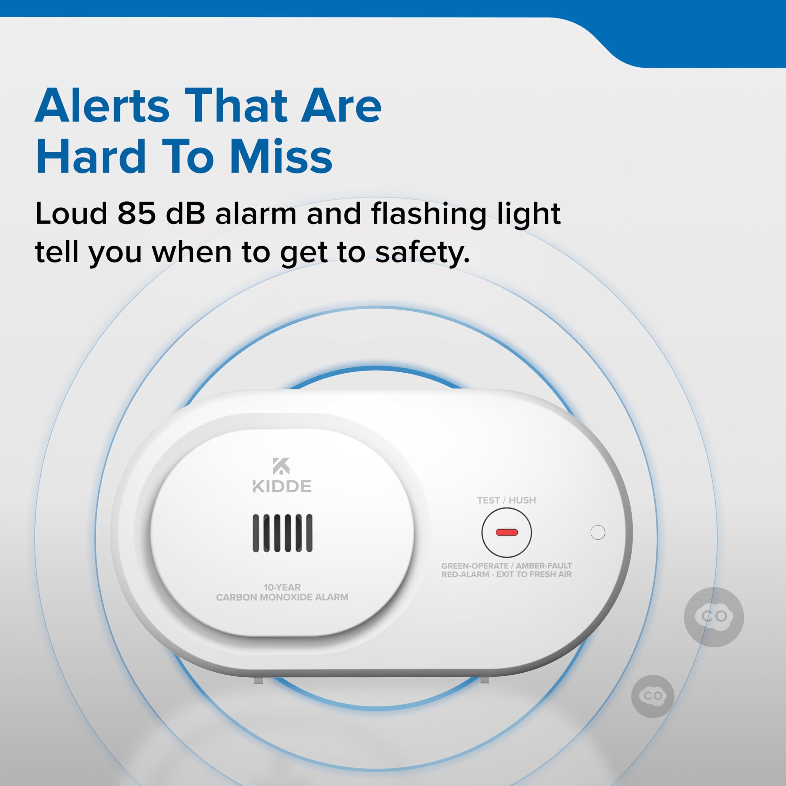 Kidde Carbon Monoxide Detector, 10-Year Battery Powered, LED Status Indicators, 85 dB Alarm, 5th Edition, COB10 - Image 7